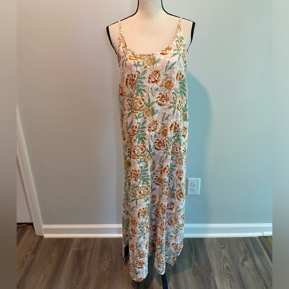 World Market Boho Ethnic Maxi Dress Spaghetti Strap Floral Womens Small Medium